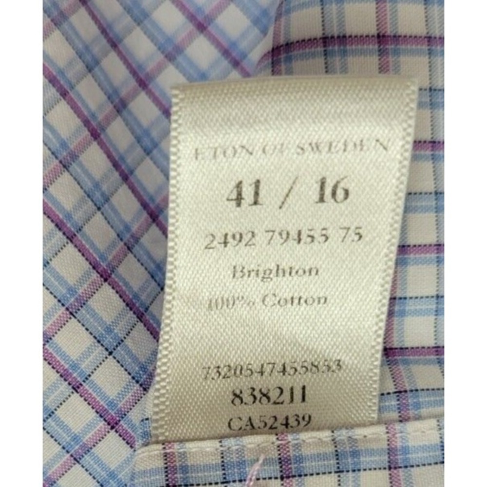 Men's Eton Brighton Button-Up Plaid Dress Shirt Slim Fit Sz L 41/16 - Picture 10 of 11